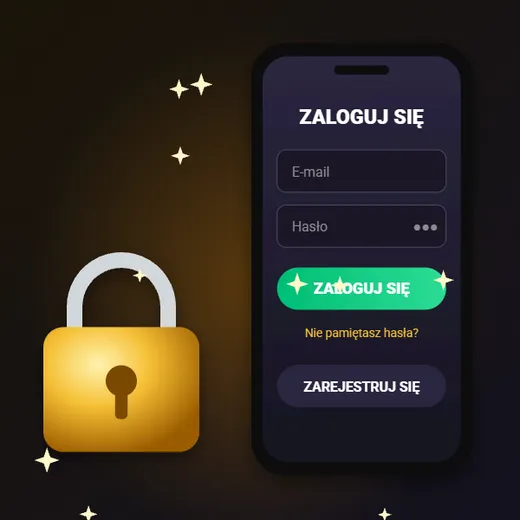 Kasyno Deloro – ilustracja ekranu logowania z polami e-mail i hasło oraz kłódką